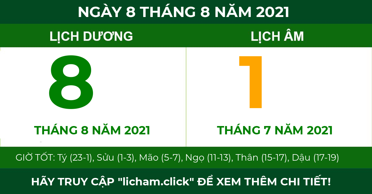 lịch âm ngày 8 tháng 8 năm 2021