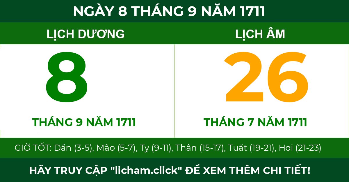 lịch âm ngày 8 tháng 9 năm 1711