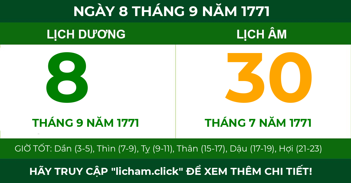 lịch âm ngày 8 tháng 9 năm 1771
