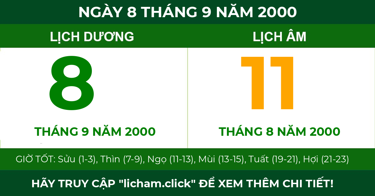 lịch âm ngày 8 tháng 9 năm 2000