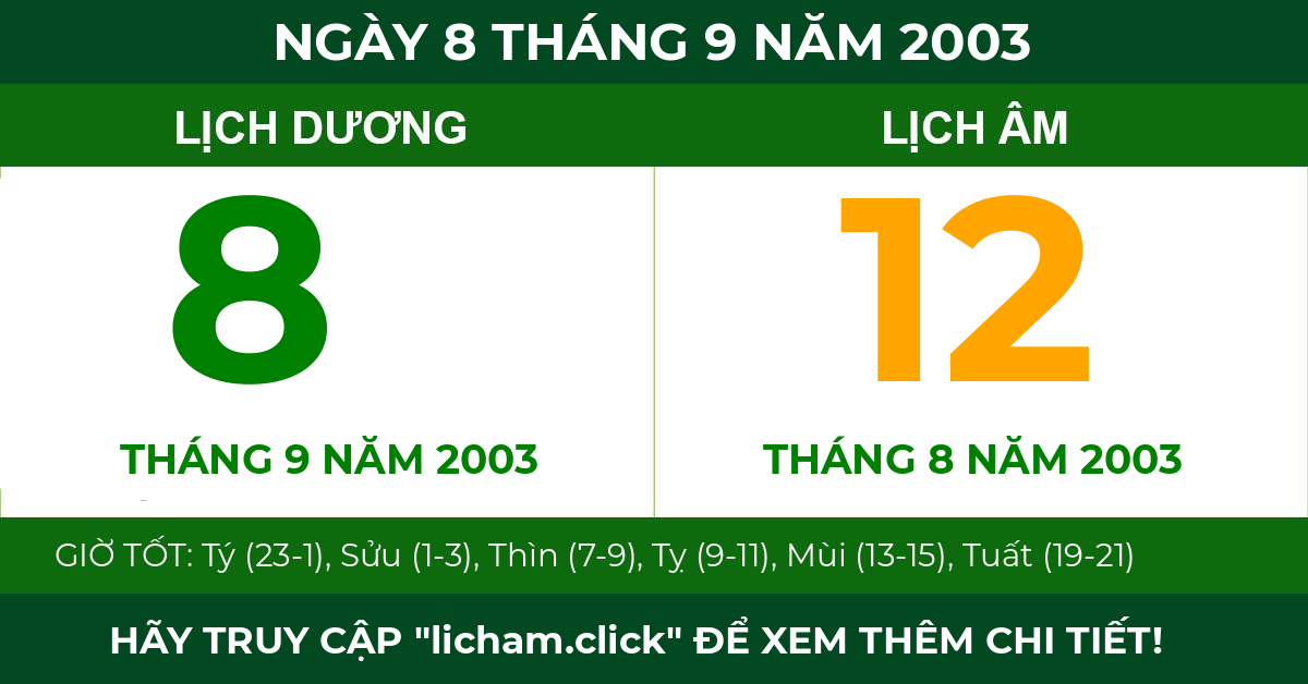 lịch âm ngày 8 tháng 9 năm 2003
