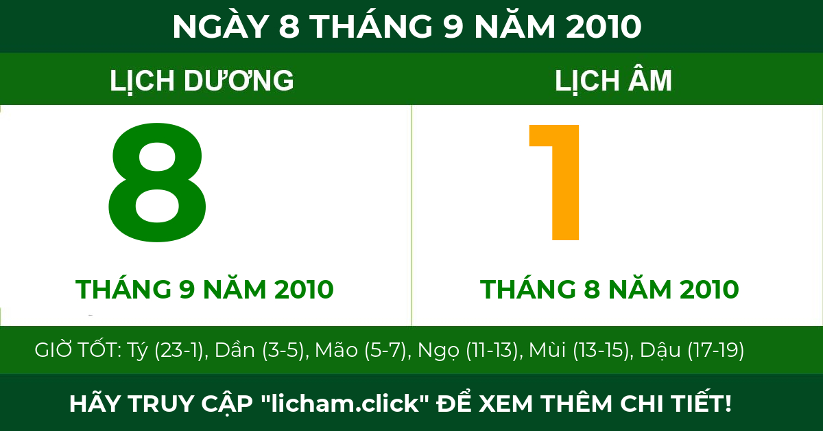 lịch âm ngày 8 tháng 9 năm 2010