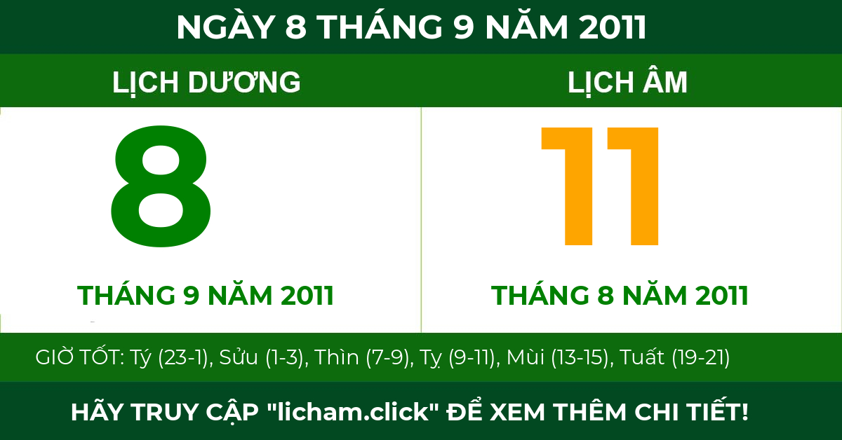 lịch âm ngày 8 tháng 9 năm 2011