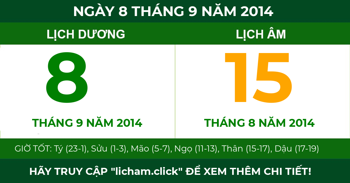 lịch âm ngày 8 tháng 9 năm 2014