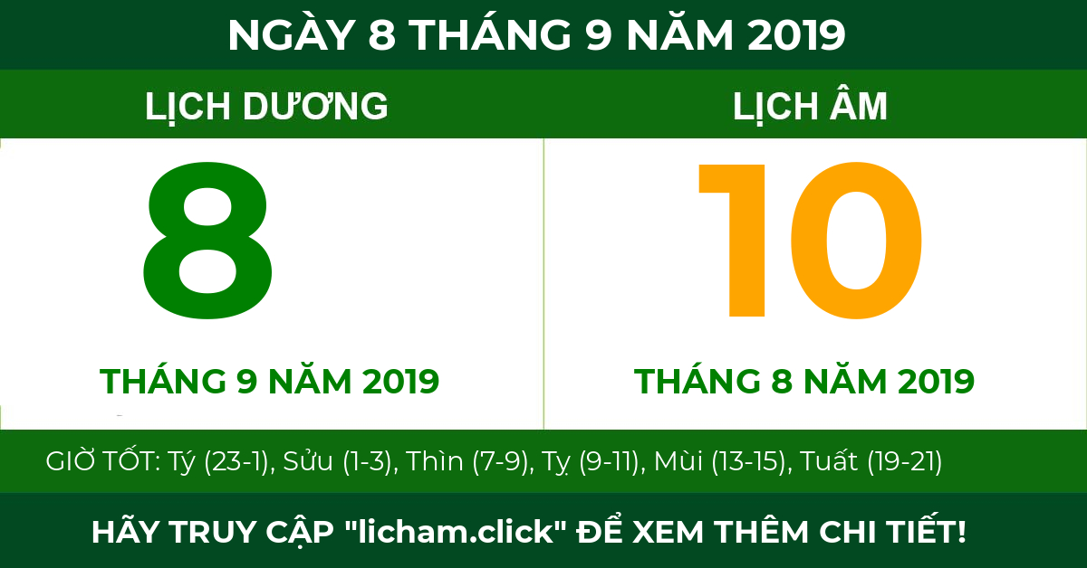 lịch âm ngày 8 tháng 9 năm 2019