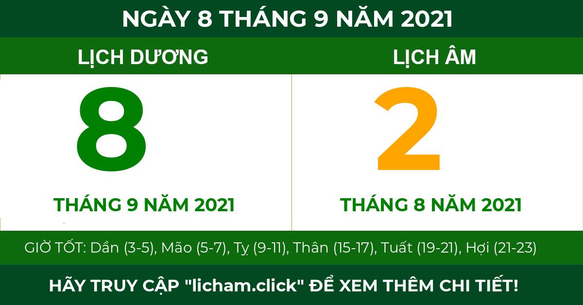 lịch âm ngày 8 tháng 9 năm 2021