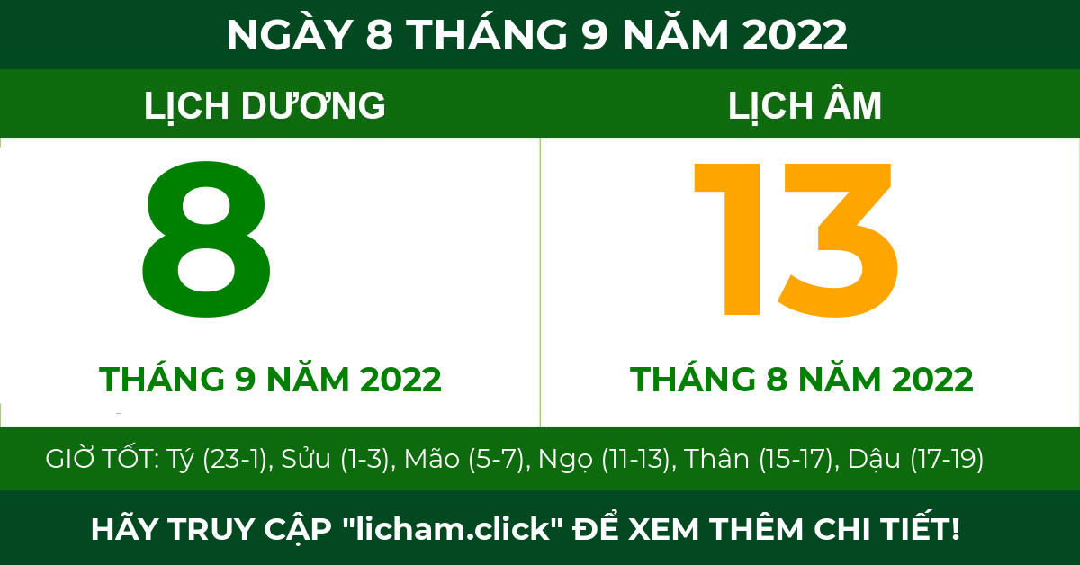 lịch âm ngày 8 tháng 9 năm 2022