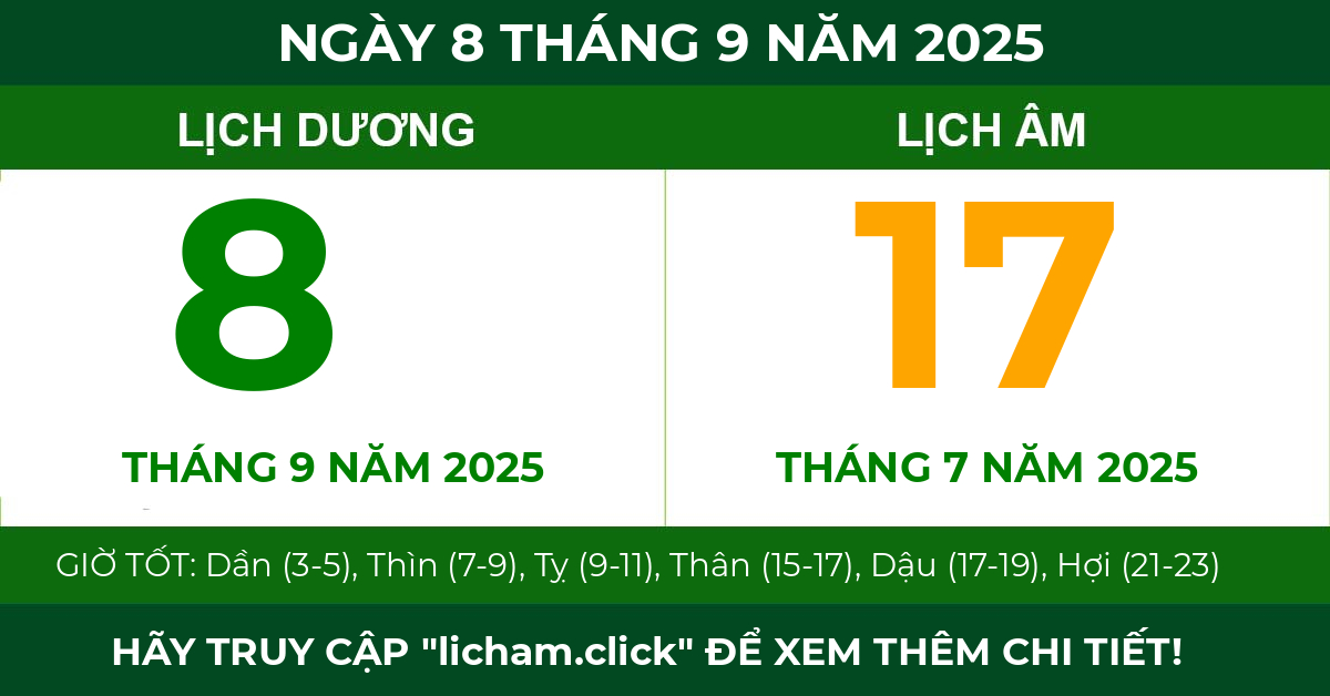 lịch âm ngày 8 tháng 9 năm 2025