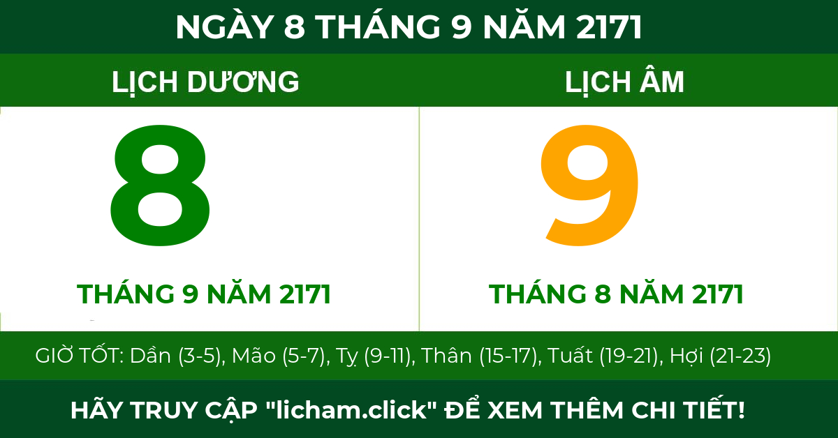 lịch âm ngày 8 tháng 9 năm 2171