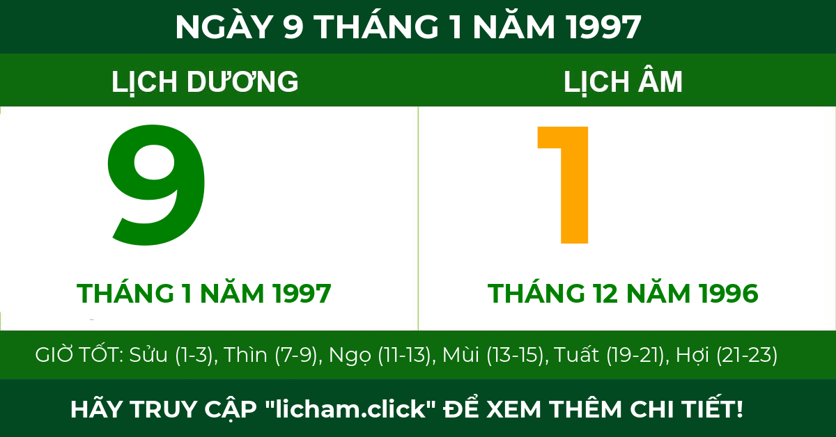 lịch âm ngày 9 tháng 1 năm 1997