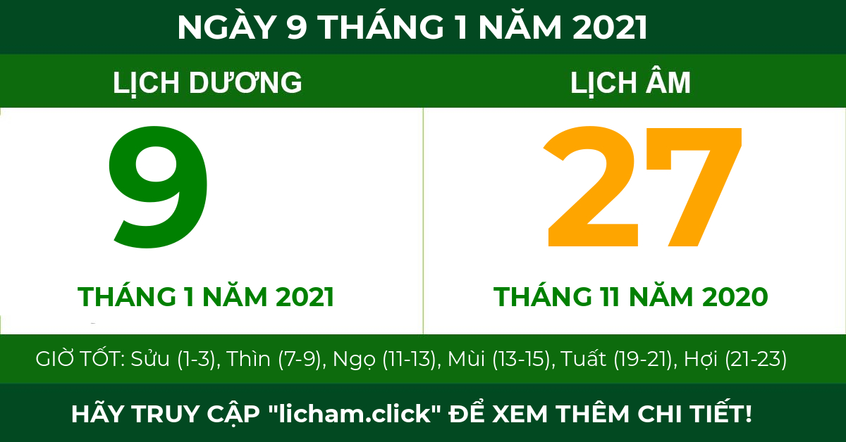 lịch âm ngày 9 tháng 1 năm 2021