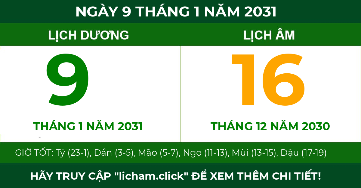 lịch âm ngày 9 tháng 1 năm 2031