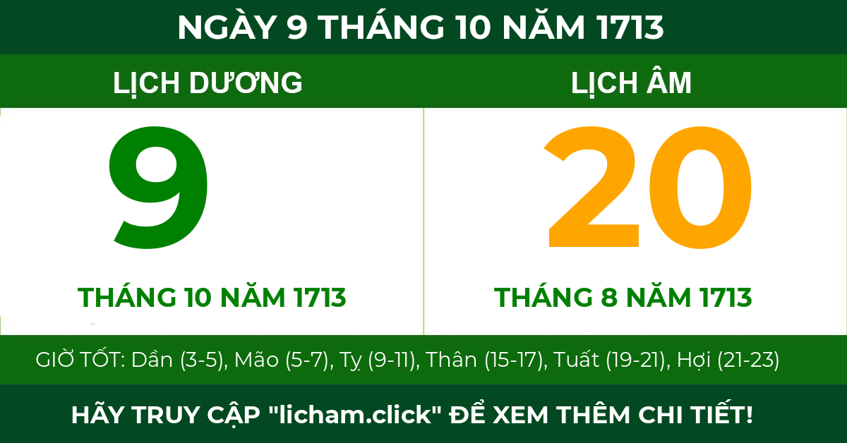 lịch âm ngày 9 tháng 10 năm 1713