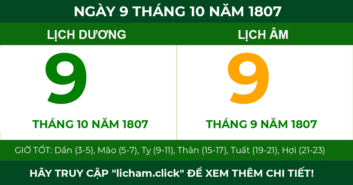 lịch âm ngày 9 tháng 10 năm 1807
