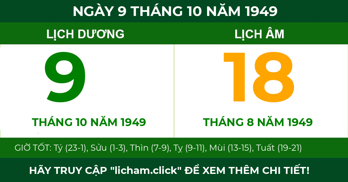lịch âm ngày 9 tháng 10 năm 1949