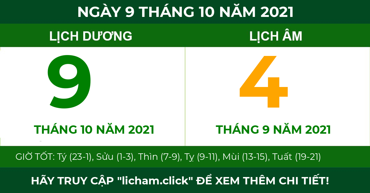 lịch âm ngày 9 tháng 10 năm 2021