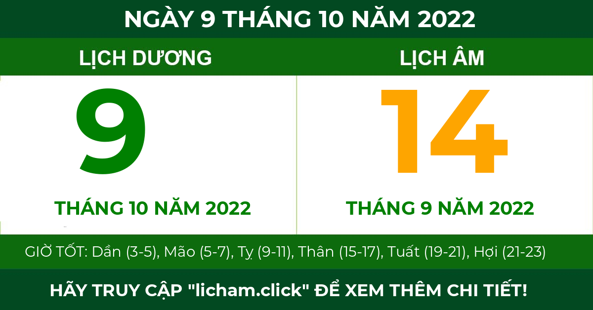 lịch âm ngày 9 tháng 10 năm 2022