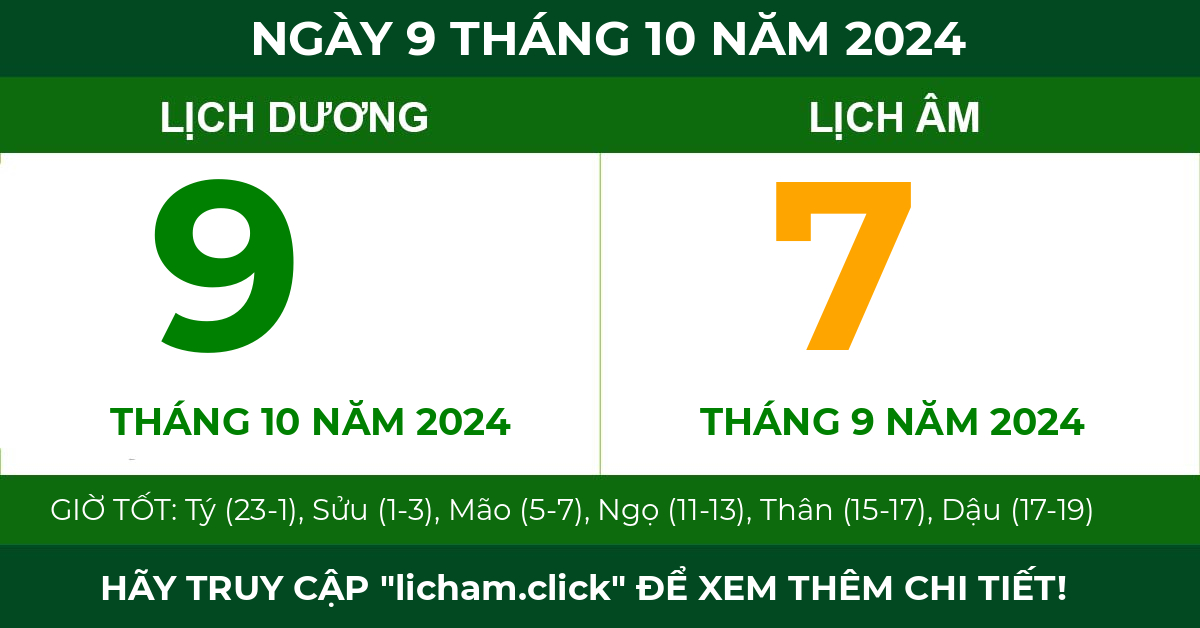 lịch âm ngày 9 tháng 10 năm 2024