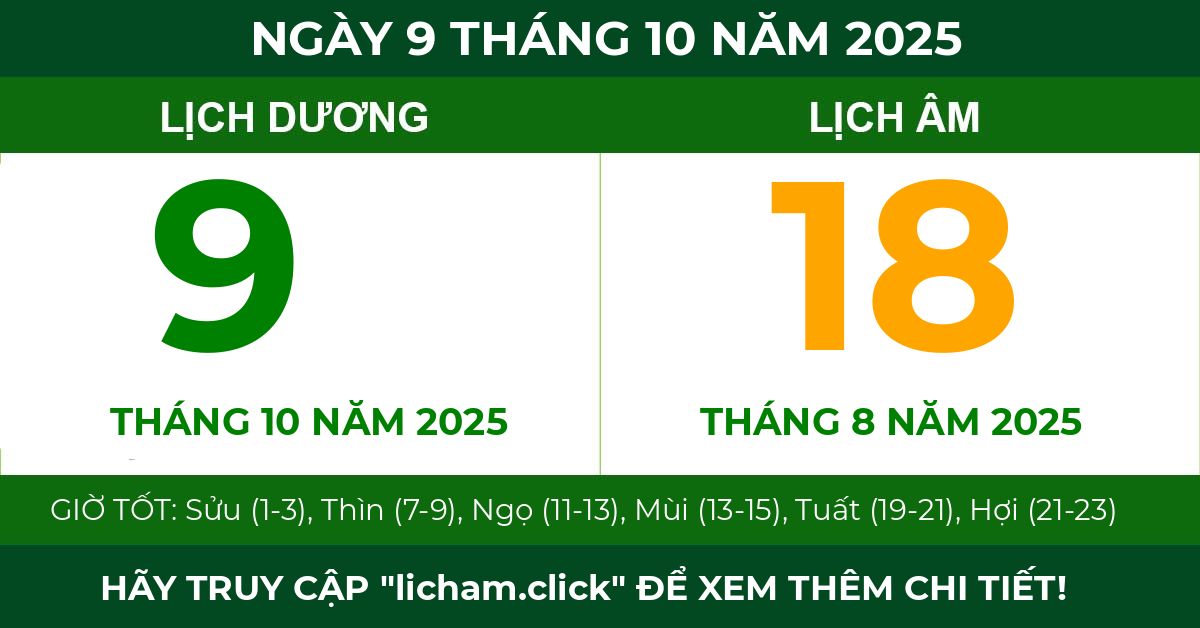 lịch âm ngày 9 tháng 10 năm 2025
