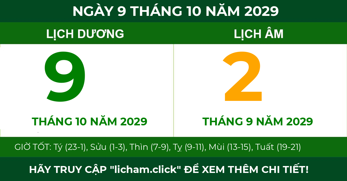 lịch âm ngày 9 tháng 10 năm 2029