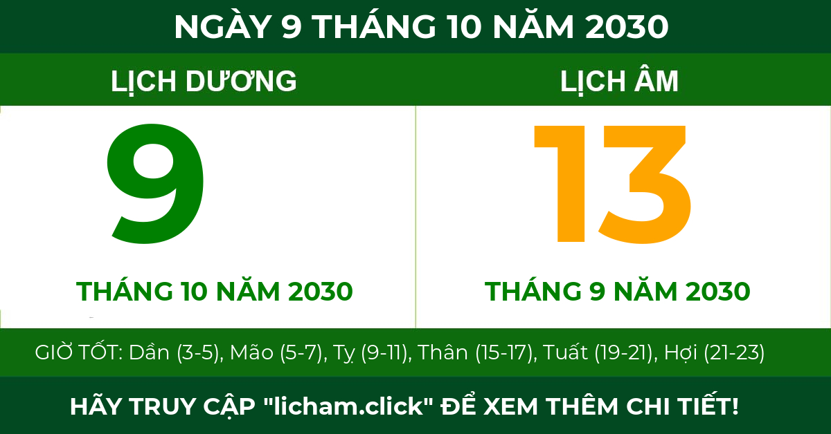 lịch âm ngày 9 tháng 10 năm 2030