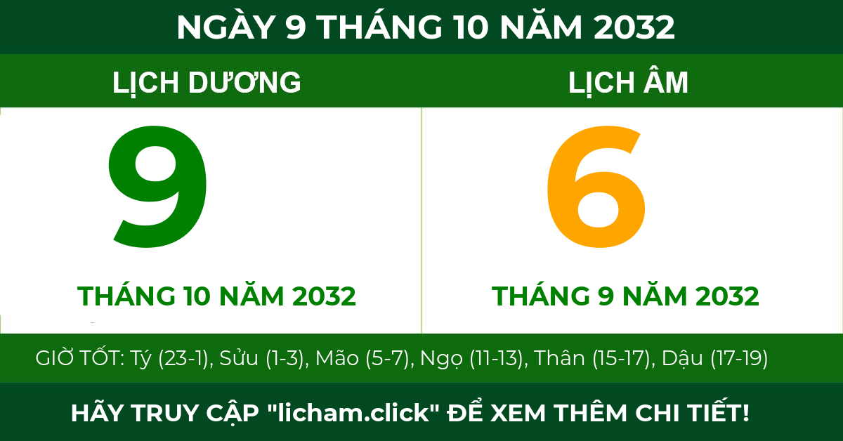 lịch âm ngày 9 tháng 10 năm 2032