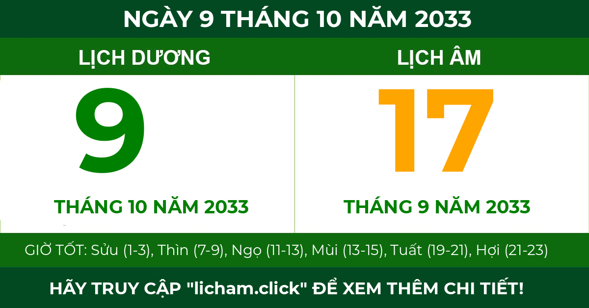 lịch âm ngày 9 tháng 10 năm 2033
