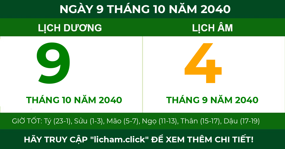 lịch âm ngày 9 tháng 10 năm 2040