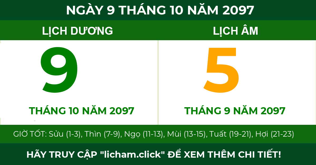 lịch âm ngày 9 tháng 10 năm 2097