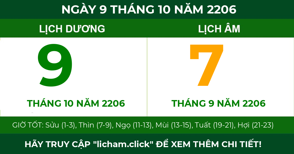 lịch âm ngày 9 tháng 10 năm 2206