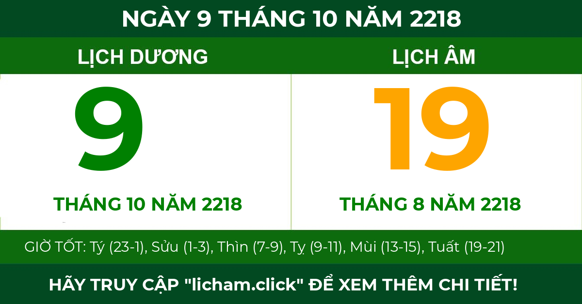 lịch âm ngày 9 tháng 10 năm 2218