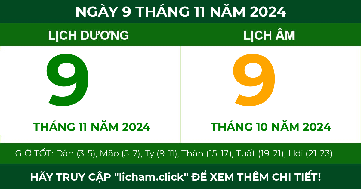 lịch âm ngày 9 tháng 11 năm 2024