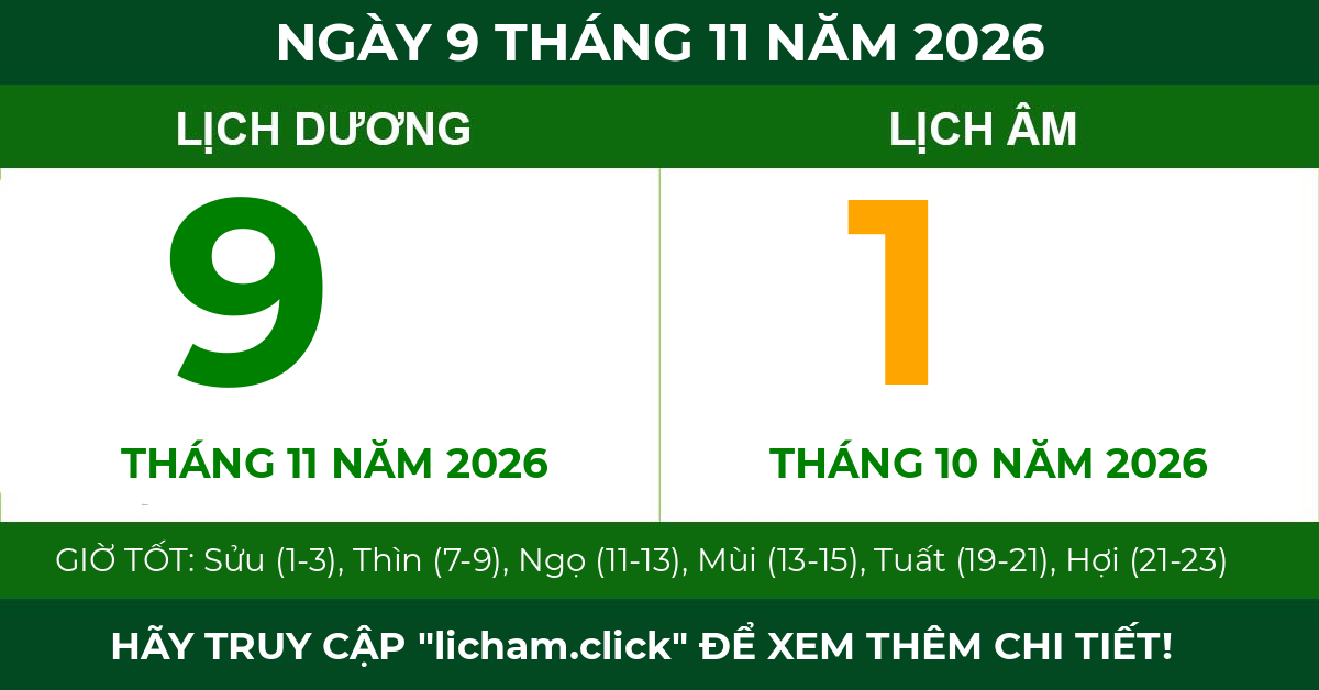 lịch âm ngày 9 tháng 11 năm 2026