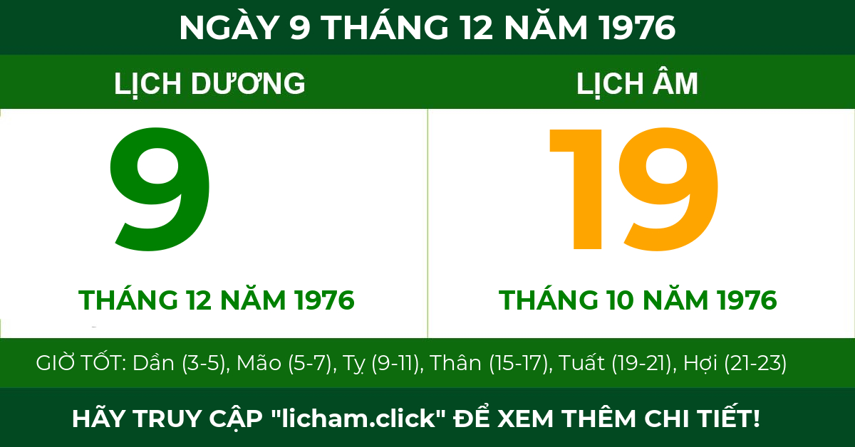 lịch âm ngày 9 tháng 12 năm 1976
