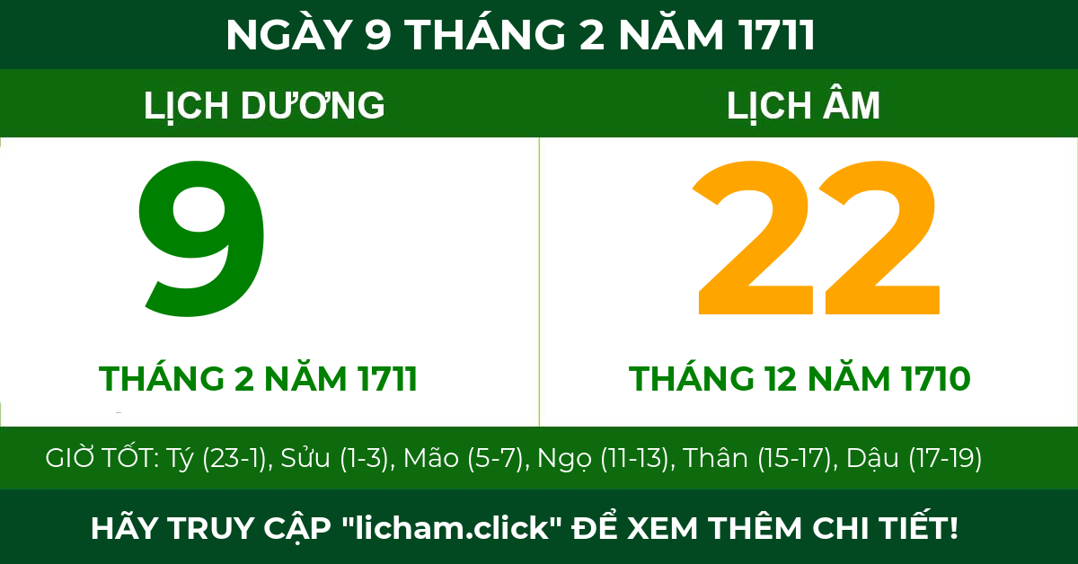 lịch âm ngày 9 tháng 2 năm 1711