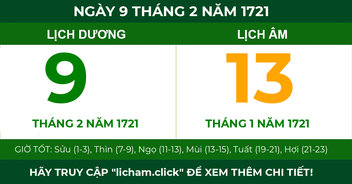 lịch âm ngày 9 tháng 2 năm 1721
