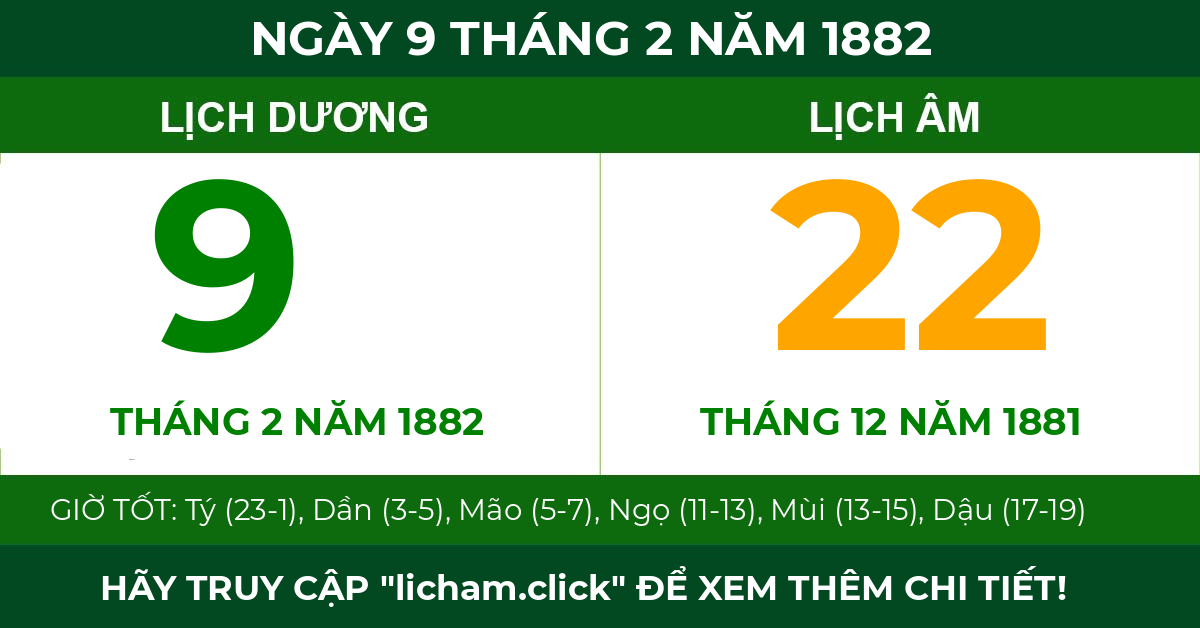 lịch âm ngày 9 tháng 2 năm 1882