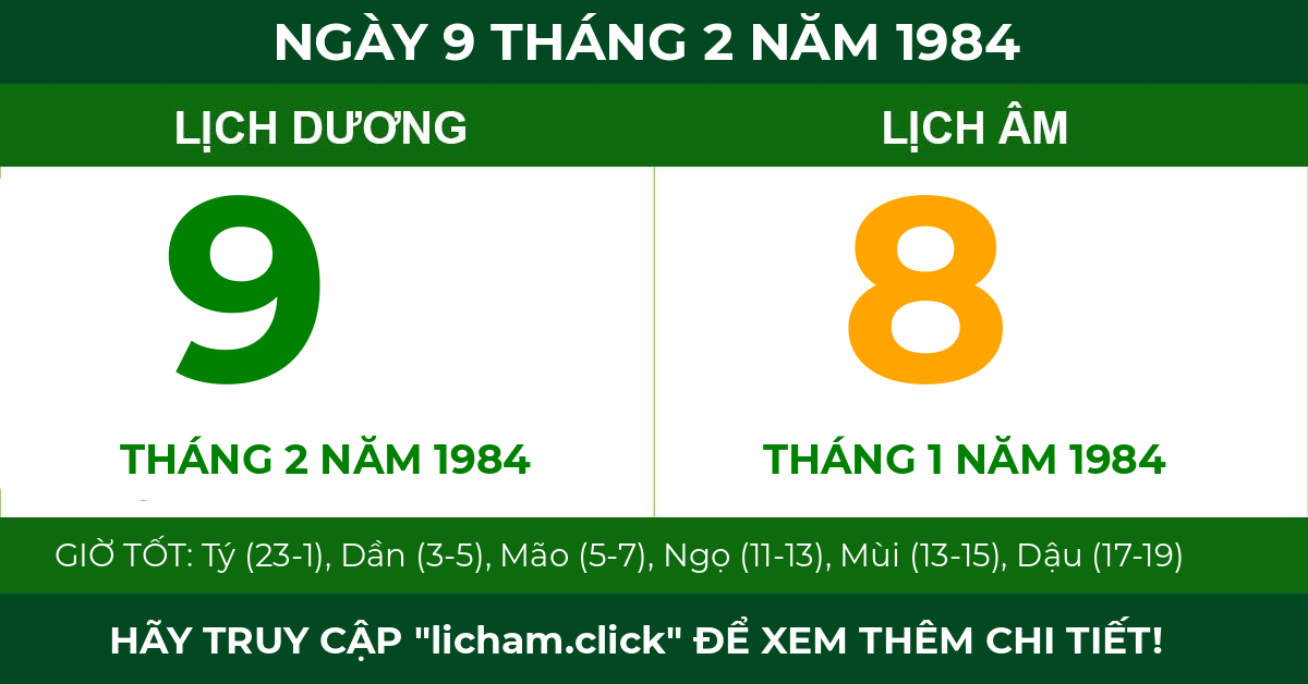 lịch âm ngày 9 tháng 2 năm 1984