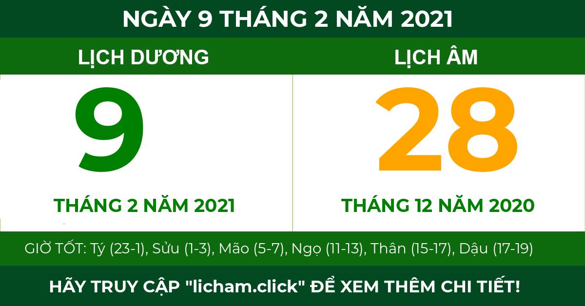 lịch âm ngày 9 tháng 2 năm 2021
