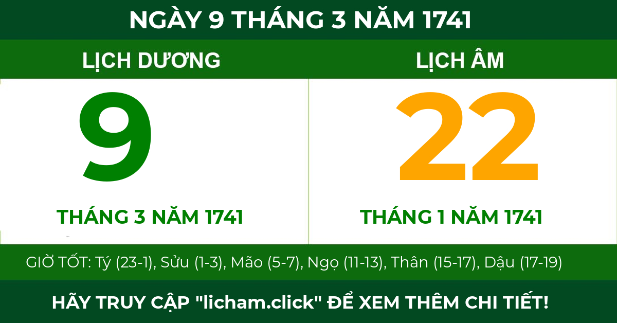 lịch âm ngày 9 tháng 3 năm 1741