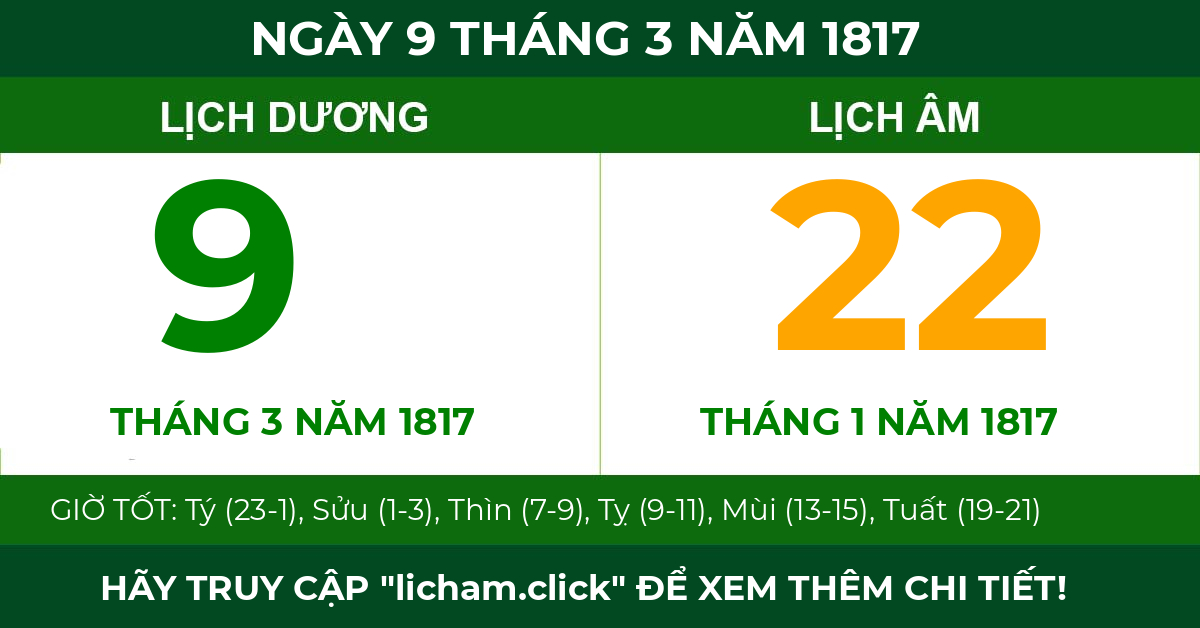lịch âm ngày 9 tháng 3 năm 1817