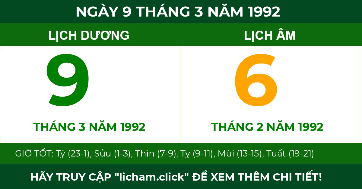 lịch âm ngày 9 tháng 3 năm 1992