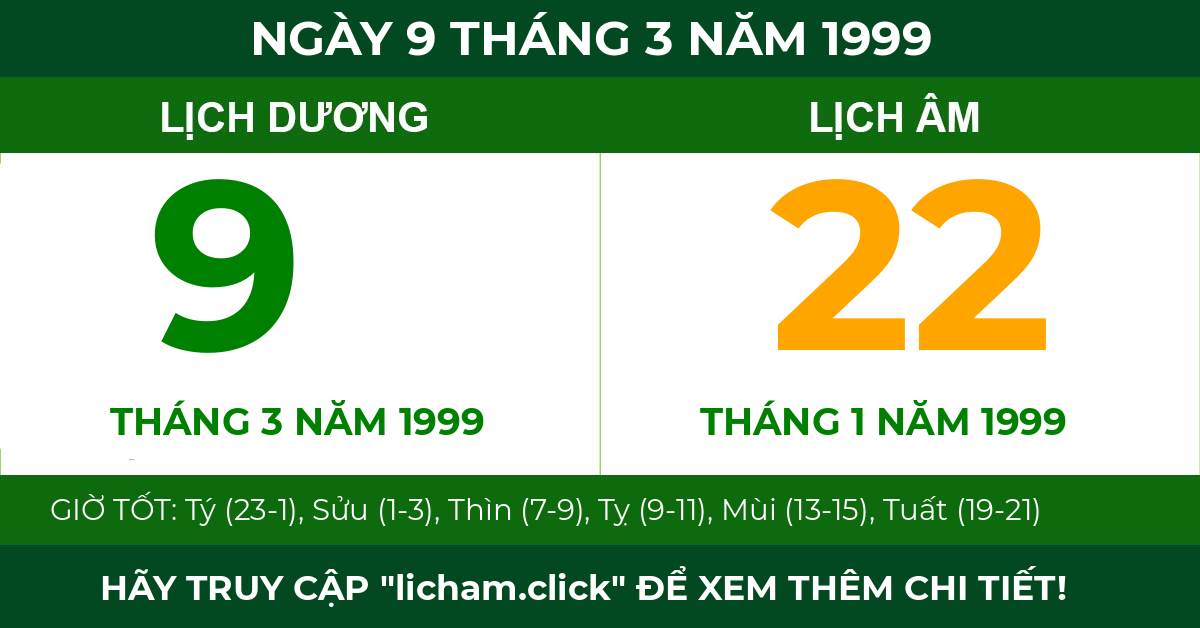lịch âm ngày 9 tháng 3 năm 1999