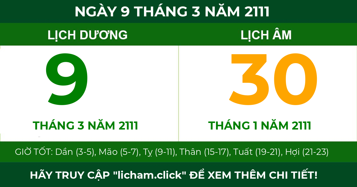 lịch âm ngày 9 tháng 3 năm 2111