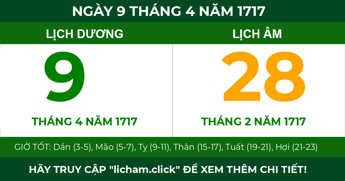 lịch âm ngày 9 tháng 4 năm 1717
