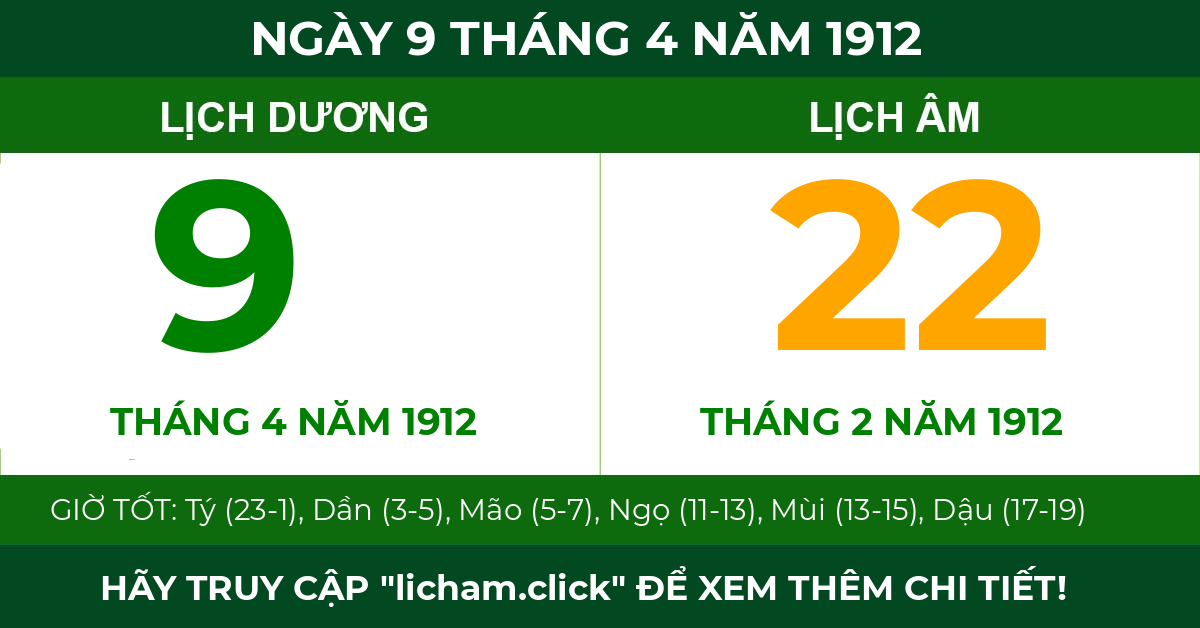lịch âm ngày 9 tháng 4 năm 1912
