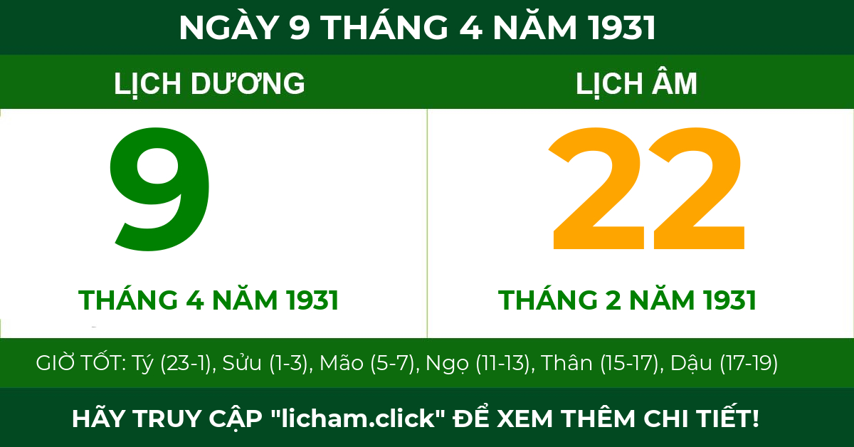 lịch âm ngày 9 tháng 4 năm 1931