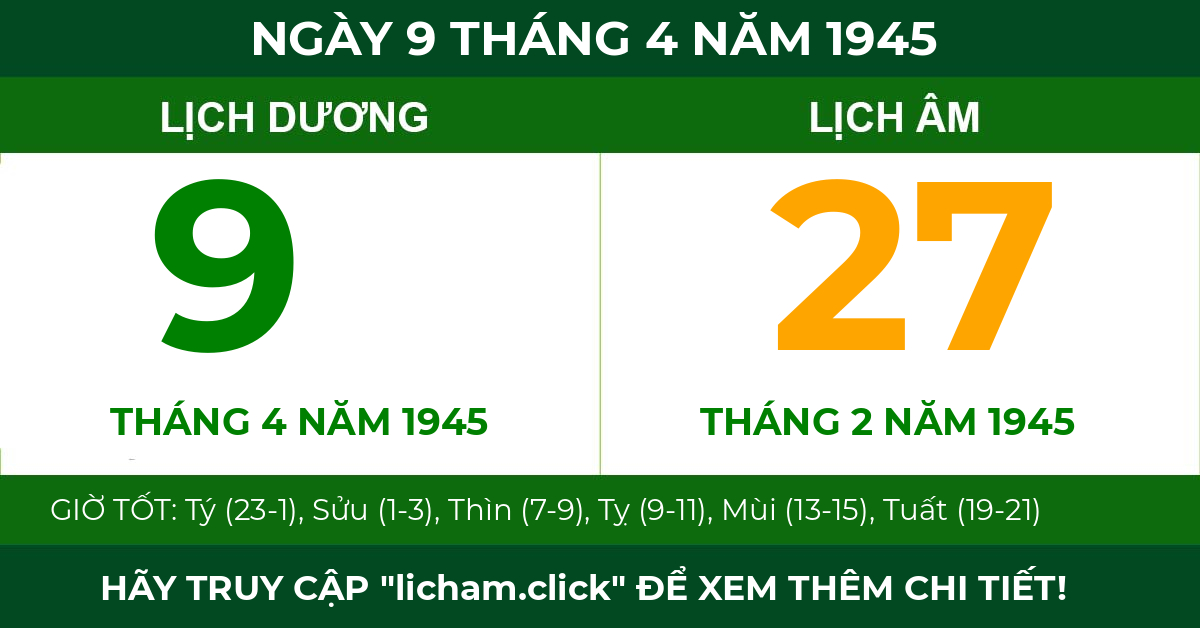 lịch âm ngày 9 tháng 4 năm 1945