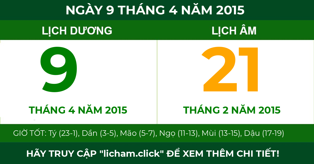 lịch âm ngày 9 tháng 4 năm 2015