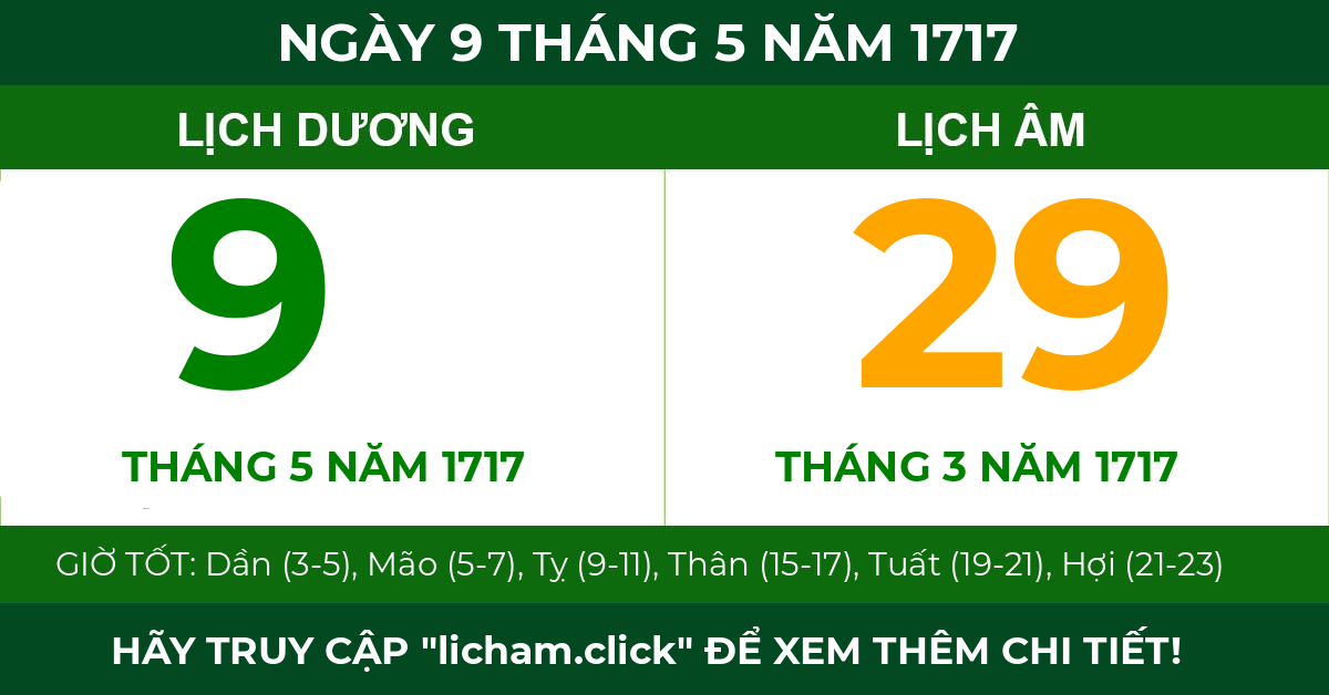 lịch âm ngày 9 tháng 5 năm 1717